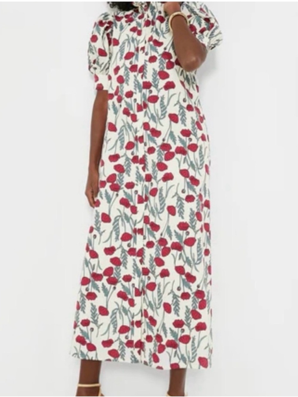 White Maxi Dress with Red Floral Print